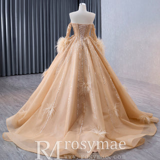 Gorgeous Champagne Handmade Tassel Prom Dress Formal Gown - Rosymae
