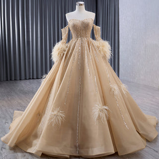 Gorgeous Champagne Handmade Tassel Prom Dress Formal Gown - Rosymae