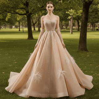 Gorgeous Champagne Handmade Tassel Prom Dress Formal Gown - Rosymae