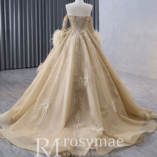 Gorgeous Champagne Handmade Tassel Prom Dress Formal Gown - Rosymae