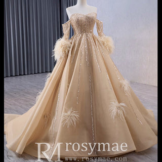 Gorgeous Champagne Handmade Tassel Prom Dress Formal Gown - Rosymae