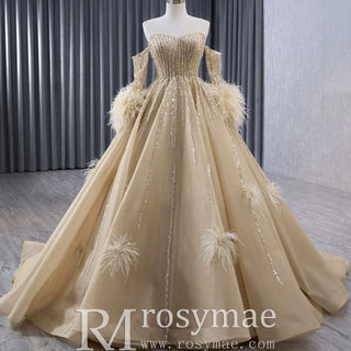 Gorgeous Champagne Handmade Tassel Prom Dress Formal Gown - Rosymae