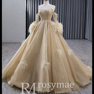 Gorgeous Champagne Handmade Tassel Prom Dress Formal Gown - Rosymae