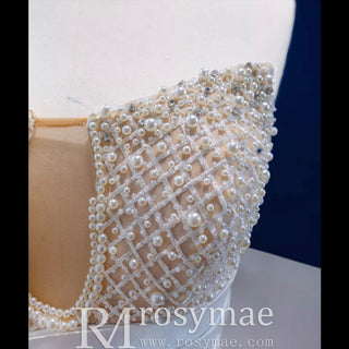 Gorgeous Champagne Pearl Lace Rhinestone Wedding Dress - Rosymae
