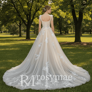 Gorgeous Cream Ball Gown Square Neck Wedding Dresses - Rosymae
