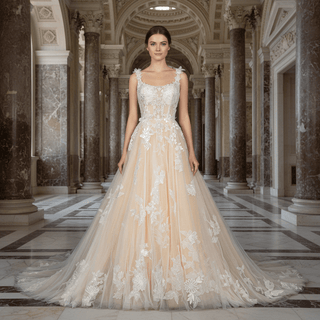 Gorgeous Cream Ball Gown Square Neck Wedding Dresses - Rosymae