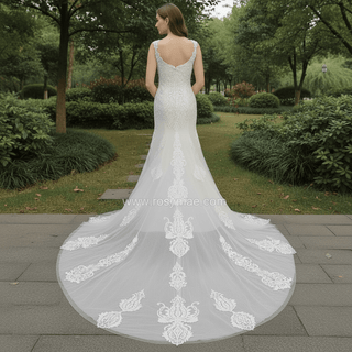Gorgeous Fit and Flare Capped Floral Lace Wedding Dress - Rosymae