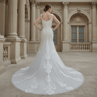 Gorgeous Fit and Flare Capped Floral Lace Wedding Dress - Rosymae