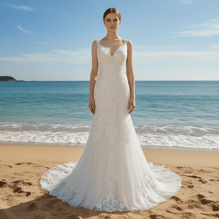 Gorgeous Fit and Flare Capped Floral Lace Wedding Dress - Rosymae