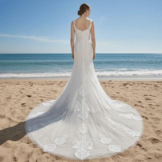 Gorgeous Fit and Flare Capped Floral Lace Wedding Dress - Rosymae