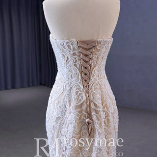 Gorgeous Handmade Beading Lace Beige Wedding Dress - Rosymae