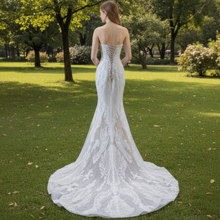 Gorgeous Handmade Beading Lace Beige Wedding Dress - Rosymae