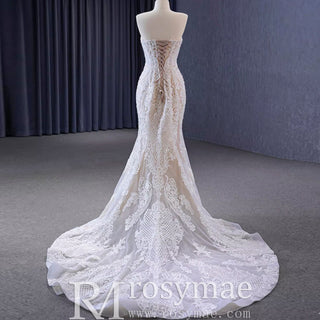 Gorgeous Handmade Beading Lace Beige Wedding Dress - Rosymae