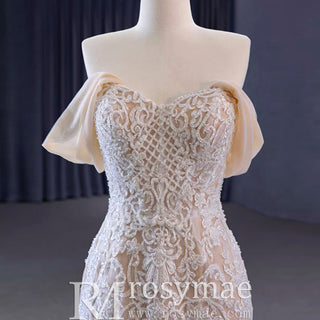 Gorgeous Handmade Beading Lace Beige Wedding Dress - Rosymae