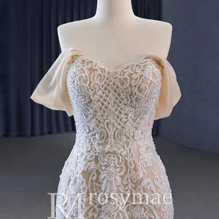 Gorgeous Handmade Beading Lace Beige Wedding Dress - Rosymae