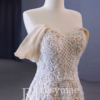 Gorgeous Handmade Beading Lace Beige Wedding Dress - Rosymae