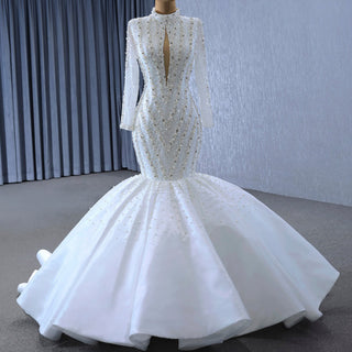 Gorgeous Handmade High Neck Trumpet Wedding Dress with Keyhole - Rosymae