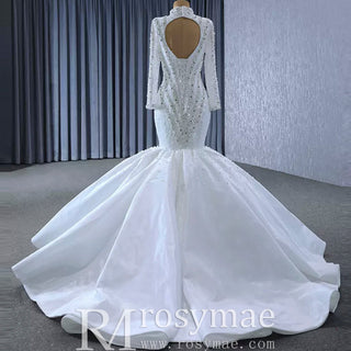 Gorgeous Handmade High Neck Trumpet Wedding Dress with Keyhole - Rosymae