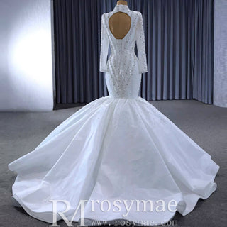 Gorgeous Handmade High Neck Trumpet Wedding Dress with Keyhole - Rosymae