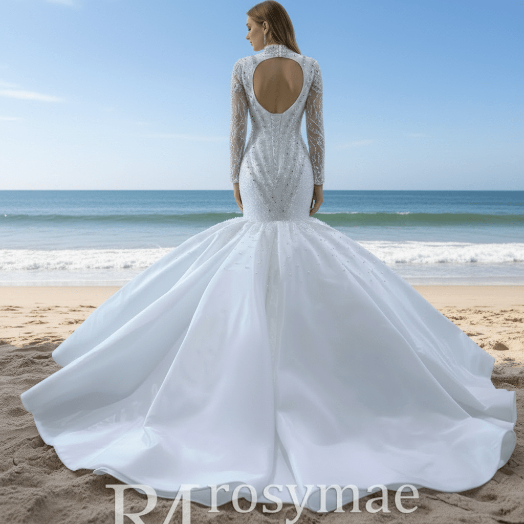 Gorgeous Handmade High Neck Trumpet Wedding Dress with Keyhole - Rosymae