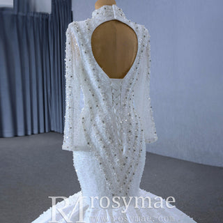 Gorgeous Handmade High Neck Trumpet Wedding Dress with Keyhole - Rosymae