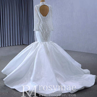 Gorgeous Handmade High Neck Trumpet Wedding Dress with Keyhole - Rosymae