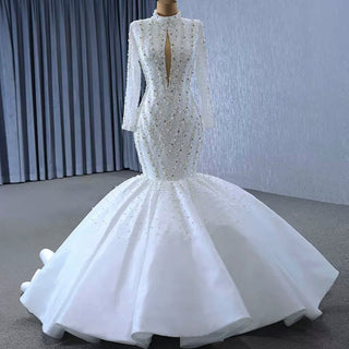 Gorgeous Handmade High Neck Trumpet Wedding Dress with Keyhole - Rosymae