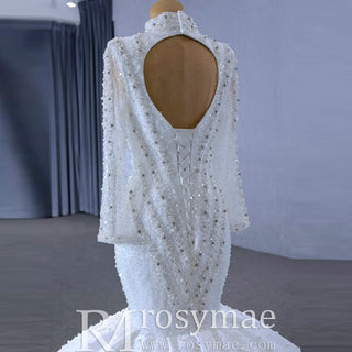 Gorgeous Handmade High Neck Trumpet Wedding Dress with Keyhole - Rosymae