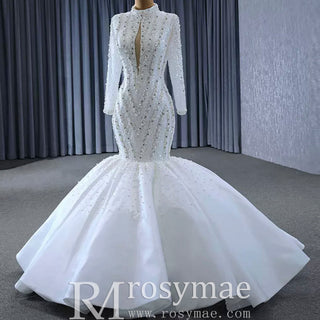 Gorgeous Handmade High Neck Trumpet Wedding Dress with Keyhole - Rosymae