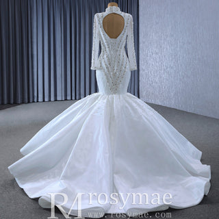 Gorgeous Handmade High Neck Trumpet Wedding Dress with Keyhole - Rosymae