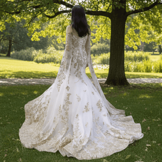 Gorgeous High-end Trumpet Wedding Dress with Long Cape Sleeve - Rosymae