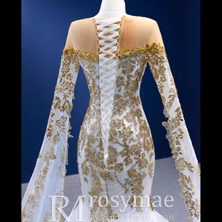 Gorgeous High-end Trumpet Wedding Dress with Long Cape Sleeve - Rosymae