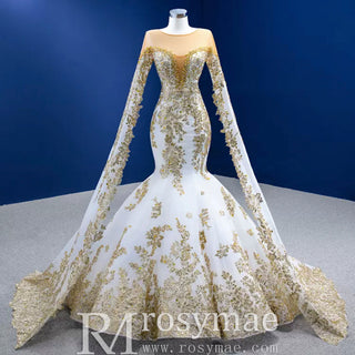 Gorgeous High-end Trumpet Wedding Dress with Long Cape Sleeve - Rosymae