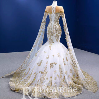 Gorgeous High-end Trumpet Wedding Dress with Long Cape Sleeve - Rosymae
