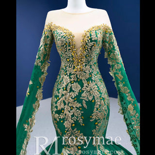 Gorgeous High-end Trumpet Wedding Dress with Long Cape Sleeve - Rosymae