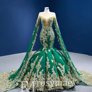 Gorgeous High-end Trumpet Wedding Dress with Long Cape Sleeve - Rosymae