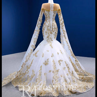 Gorgeous High-end Trumpet Wedding Dress with Long Cape Sleeve - Rosymae