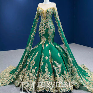 Gorgeous High-end Trumpet Wedding Dress with Long Cape Sleeve - Rosymae