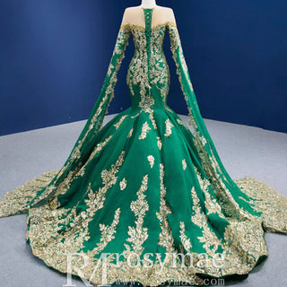 Gorgeous High-end Trumpet Wedding Dress with Long Cape Sleeve - Rosymae