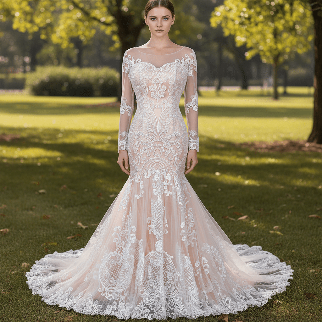 Gorgeous Lace Mermaid Long Sleeves Wedding Dresses - Rosymae