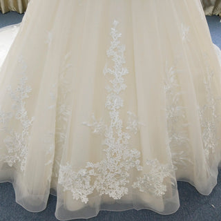 Gorgeous Light Champagne Ball Gown Wedding Dress with Cap Sleeve - Rosymae