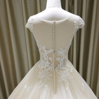 Gorgeous Light Champagne Ball Gown Wedding Dress with Cap Sleeve - Rosymae