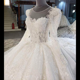 Gorgeous Long Sleeve Ball Gown Wedding Dress with Long Train - Rosymae