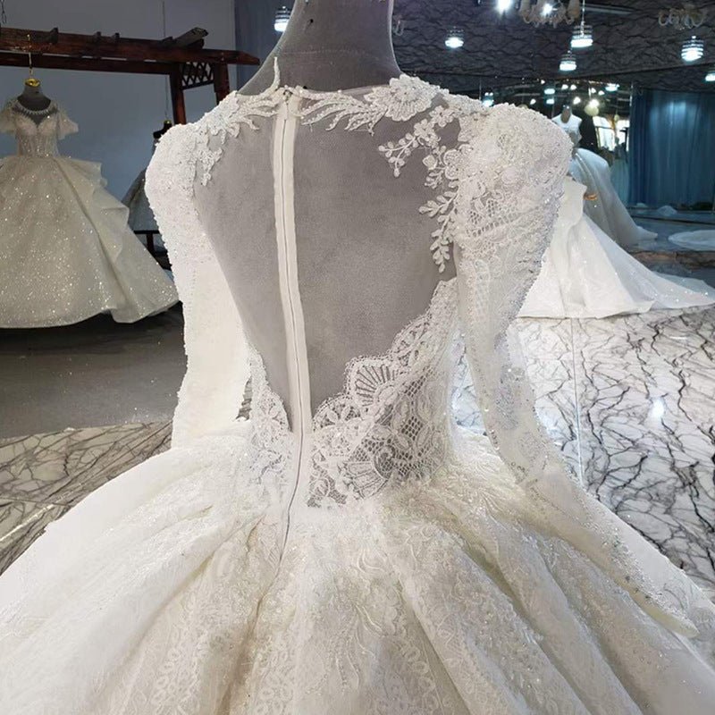 Gorgeous Long Sleeve Ball Gown Wedding Dress with Long Train - Rosymae