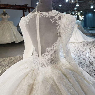Gorgeous Long Sleeve Ball Gown Wedding Dress with Long Train - Rosymae