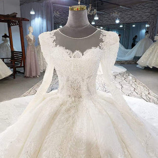 Gorgeous Long Sleeve Ball Gown Wedding Dress with Long Train - Rosymae