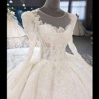 Gorgeous Long Sleeve Ball Gown Wedding Dress with Long Train - Rosymae