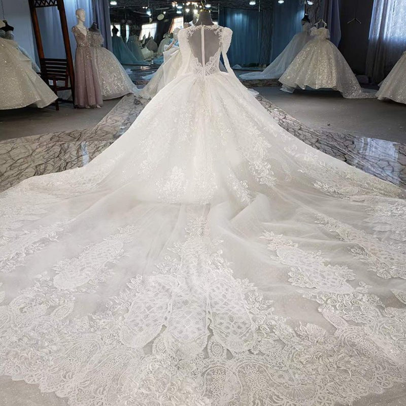 Gorgeous Long Sleeve Ball Gown Wedding Dress with Long Train - Rosymae