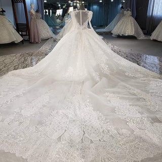 Gorgeous Long Sleeve Ball Gown Wedding Dress with Long Train - Rosymae