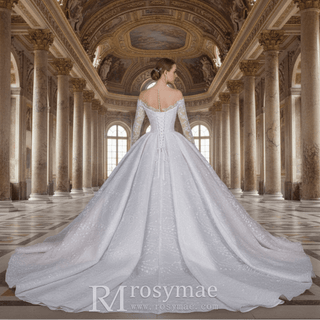 Gorgeous Long Sleeve Ballgown Wedding Dress with Plunging - Rosymae